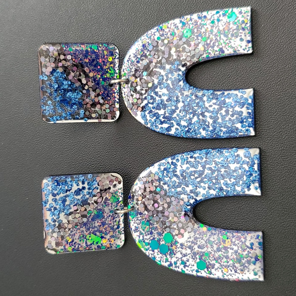 Hand-made Hand Crafted Glitter Vibes Resin Earrings New